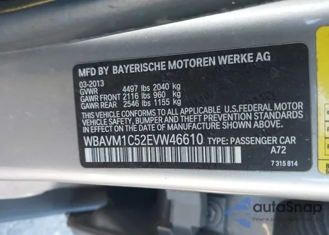 2014 BMW X1 Sdrive28I z USA, uszkodzony, nr VIN WBAVM1C52EVW46610